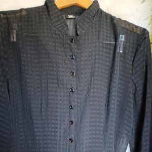 Kiss me California, M, L sheer long sleeve blouse, stand up collar, pattern